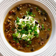 Recipe for roasted swede, ginger and spiced black bean soup